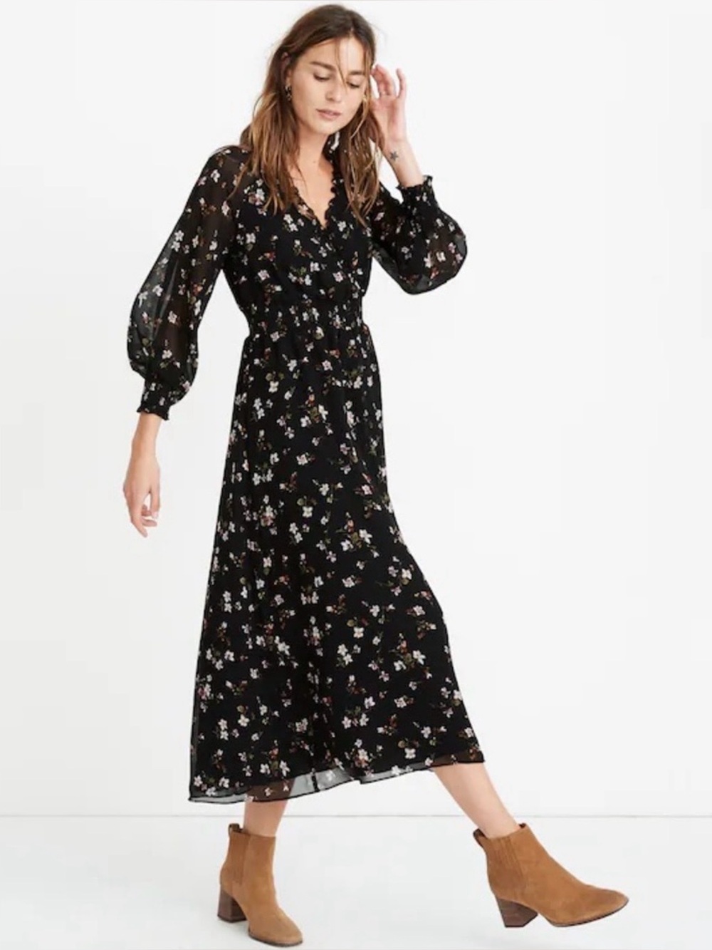 Madewell black floral long summer dress